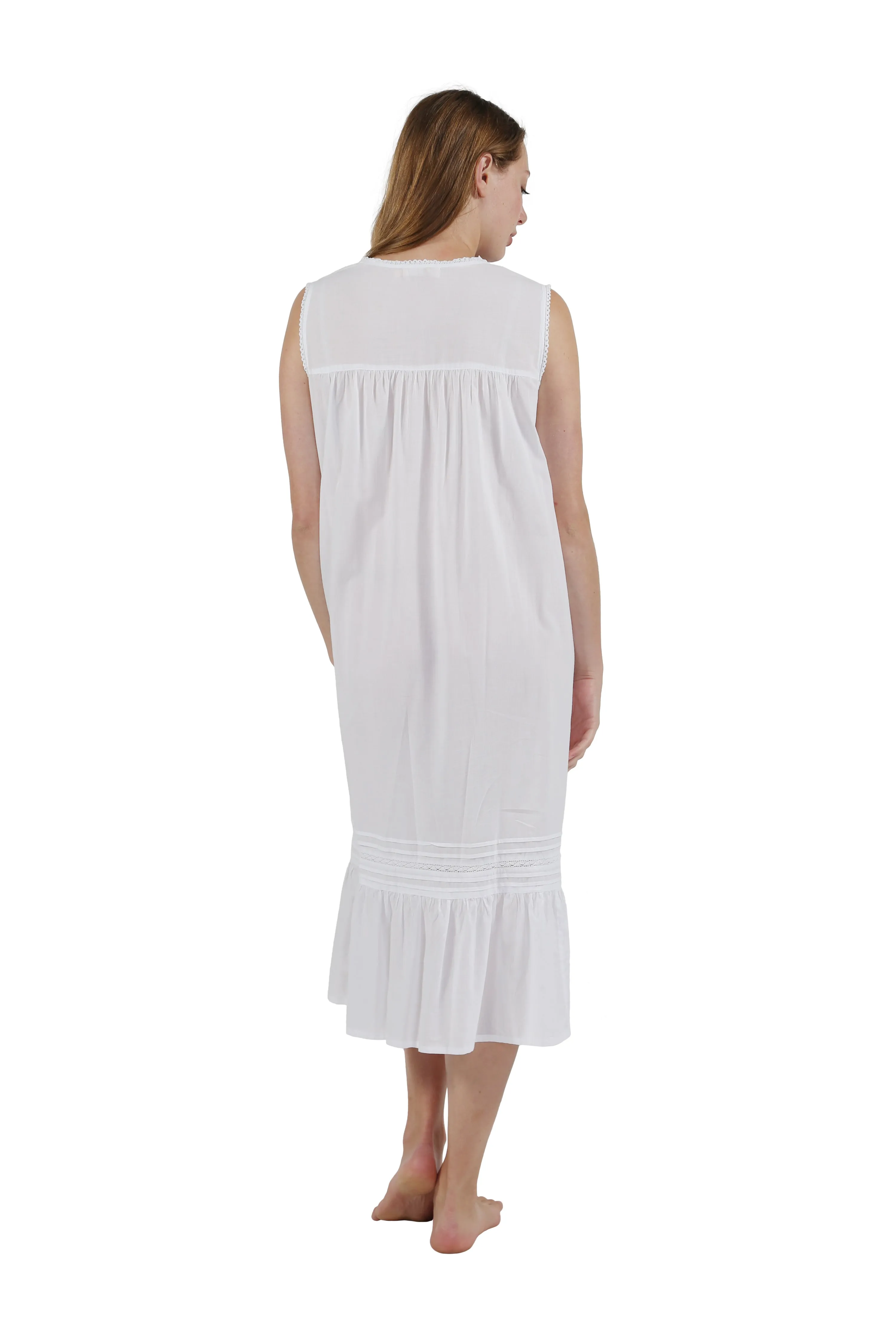 100% Cotton Embroidered Scoop Neck Gown