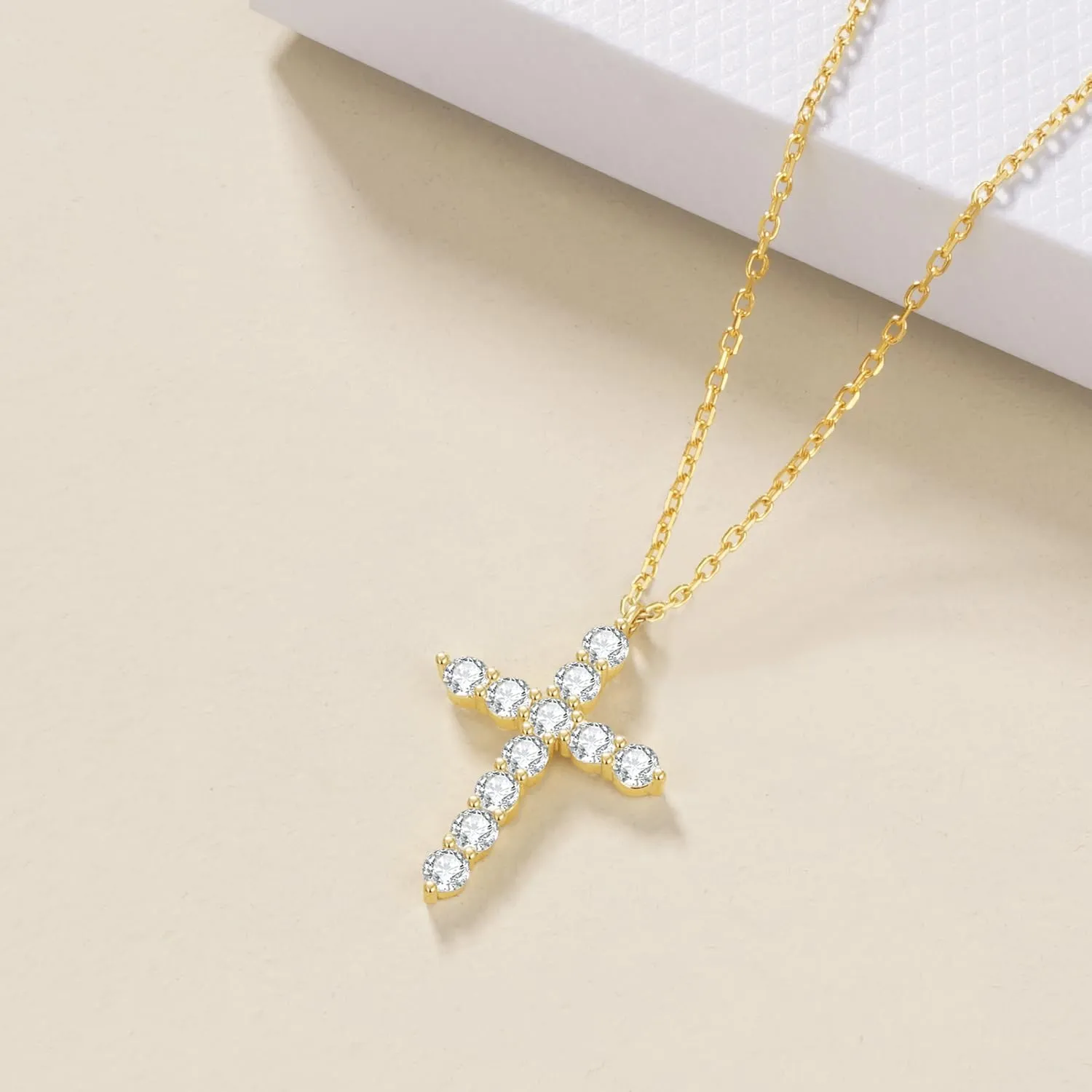 14K Gold Plated Dainty Cross Necklace for Women, Non Tarnish Cross Silver Pendants Necklaces for Women Trendy, Medium Cubic Zirconia Necklace for Women