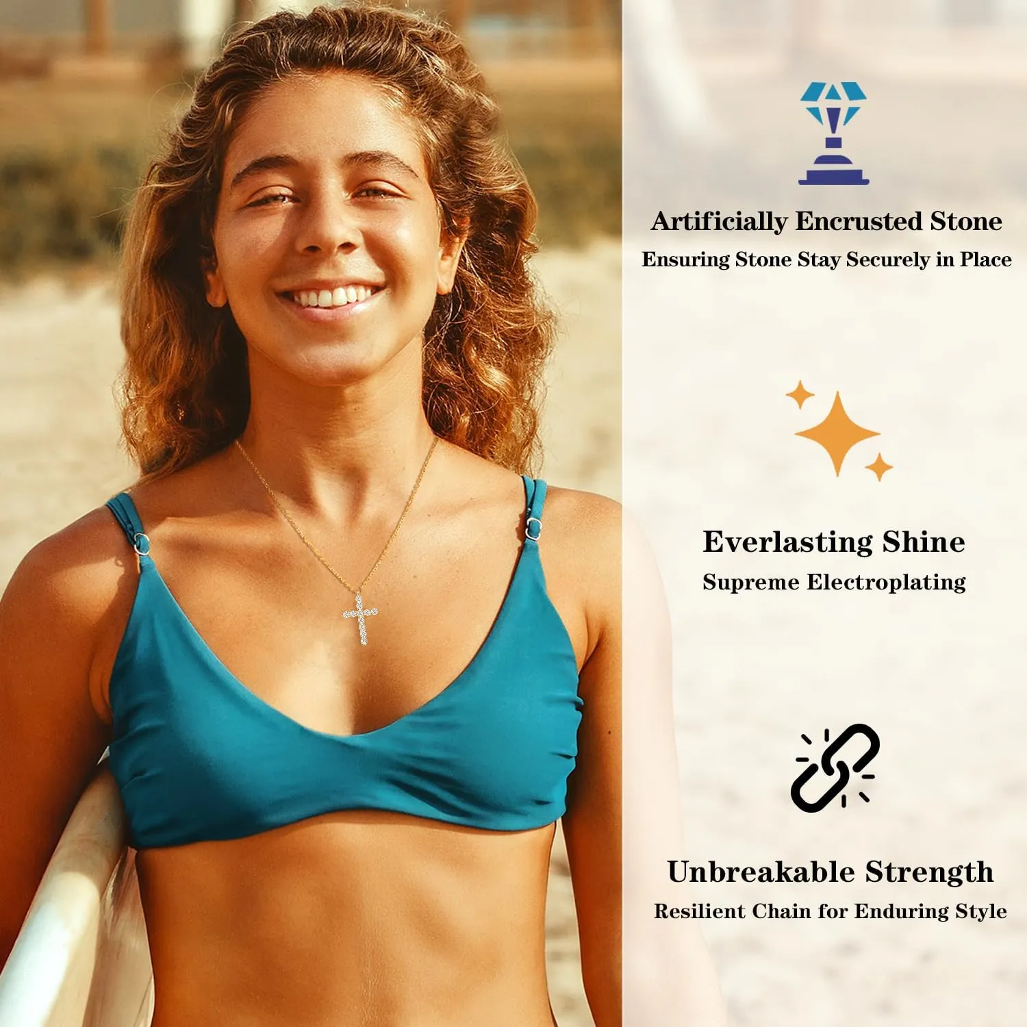 14K Gold Plated Dainty Cross Necklace for Women, Non Tarnish Cross Silver Pendants Necklaces for Women Trendy, Medium Cubic Zirconia Necklace for Women