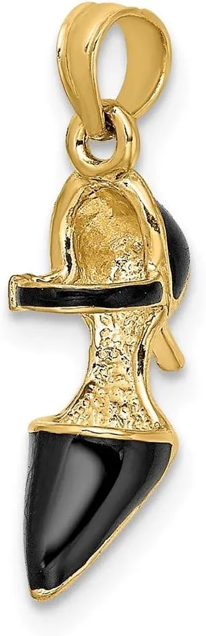 14k Yellow Gold 3-D Black Enamel Closed Toe High Heel Charm