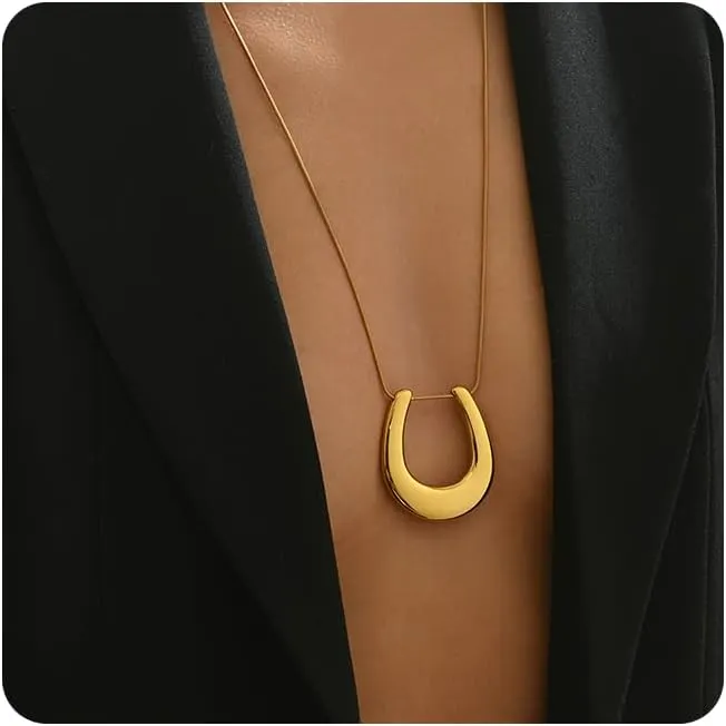 18K Gold Plated Twist Pendant Necklace Satellite Chain Sun Pendants Long Horseshoe Snake Chain Necklace Statement Jewelry Gift