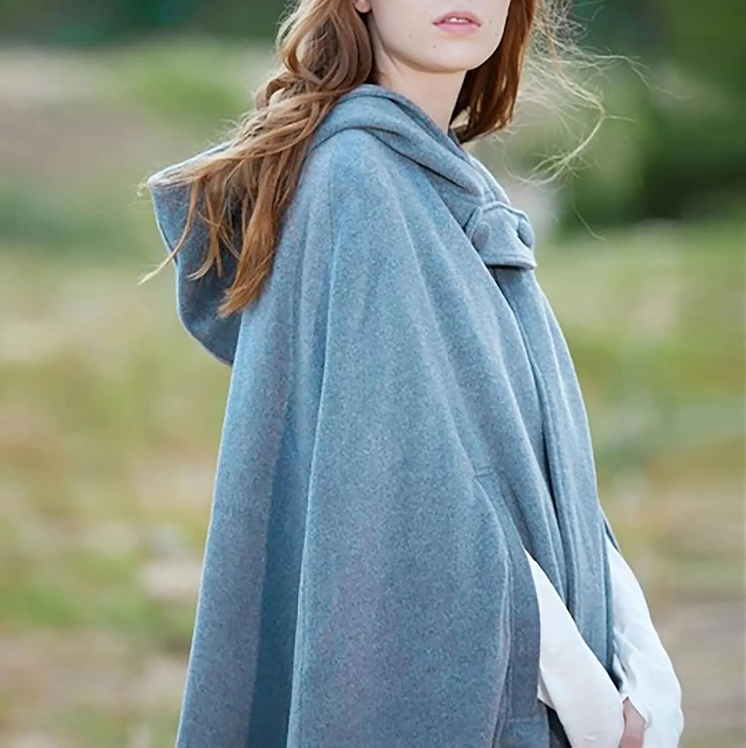 2024 Fall Fashion Windproof Hooded Women Open Front Cardigan Long Poncho Cape Coat Winter Cloak Trench Jackets