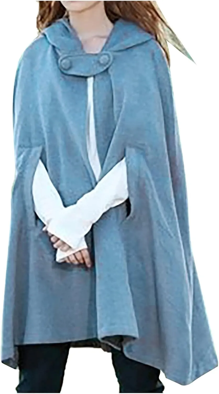 2024 Fall Fashion Windproof Hooded Women Open Front Cardigan Long Poncho Cape Coat Winter Cloak Trench Jackets