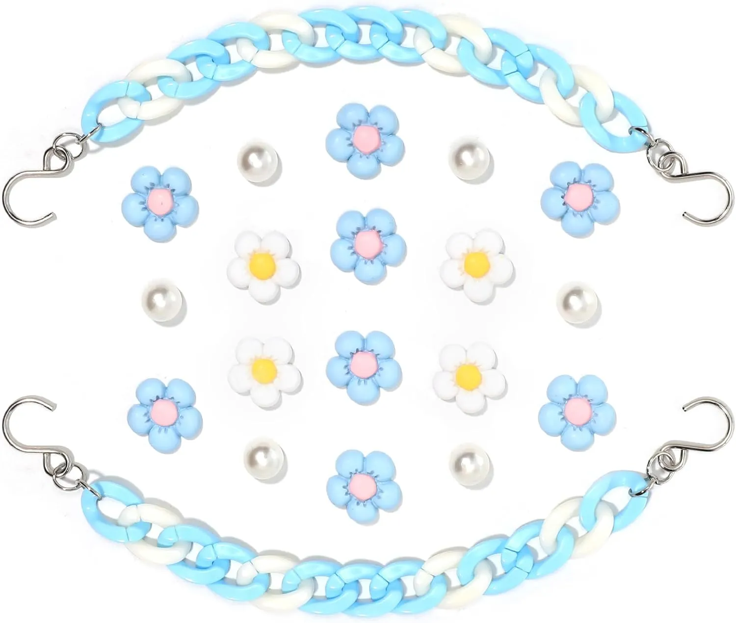 2Pcs Acrylic Shoe Chains for Women, 18Pcs Flower Pearl Shoe Charms Accessories for Clog Sandals, DIY Shoe Decoration Charms for Girls, Party Favor