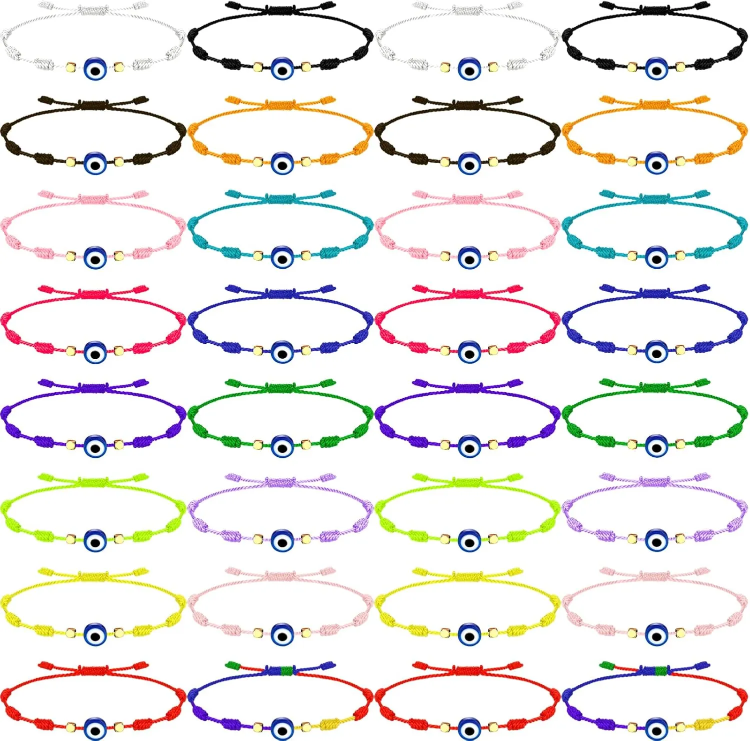 32 Pieces Evil Eye Bracelets Adjustable Evil Eye String Knot Bracelet Good Luck Amulet Bangle Braided Rope Charm Strand for Women Men