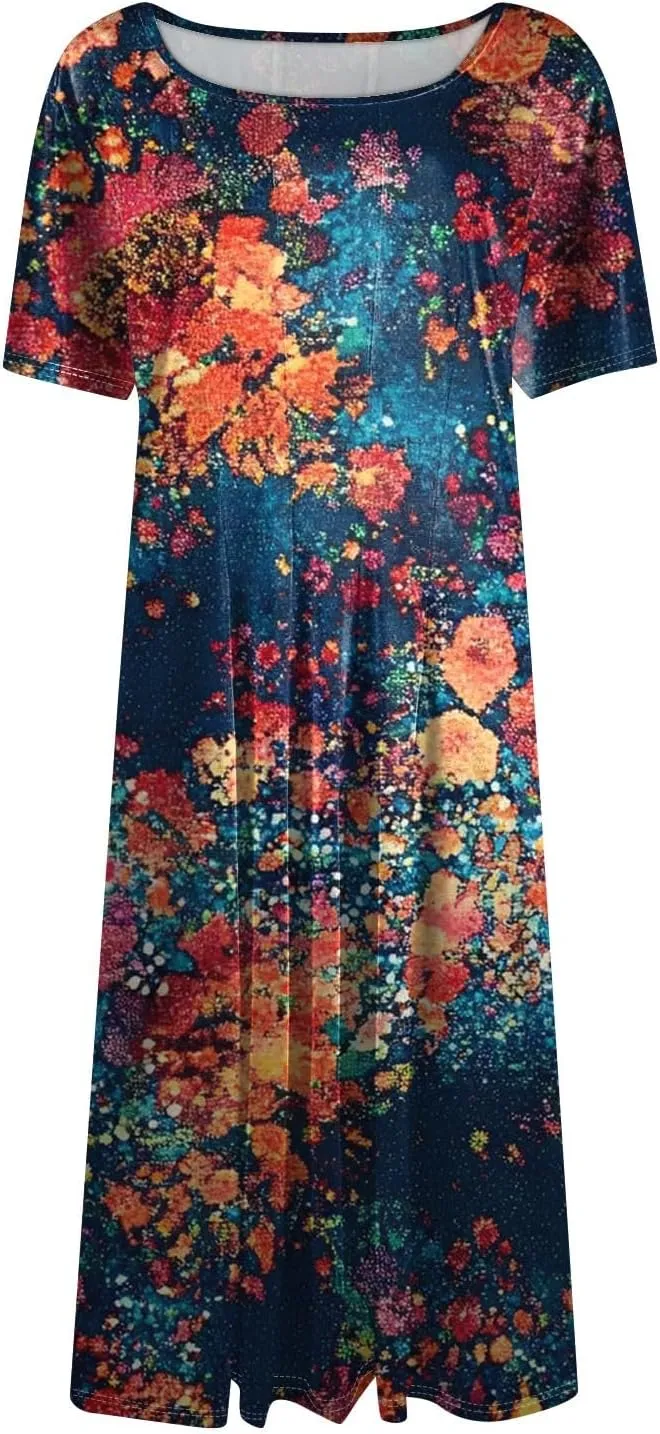 4th of July Dresses for Women midi red White and Blue Summer Dress Short Sleeve a line Round Neck Formal Dress Elegant