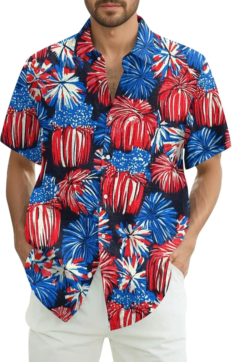 4Th of July Shirts for Men Patriotic Independence Day Short Sleeve Shirts Red White and Blue American Flag Outfits