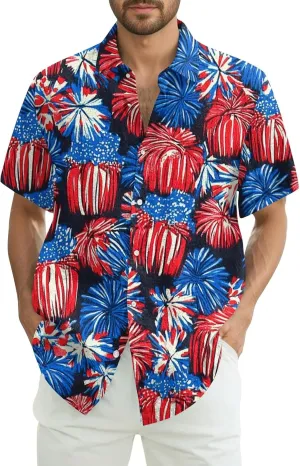 4Th of July Shirts for Men Patriotic Independence Day Short Sleeve Shirts Red White and Blue American Flag Outfits