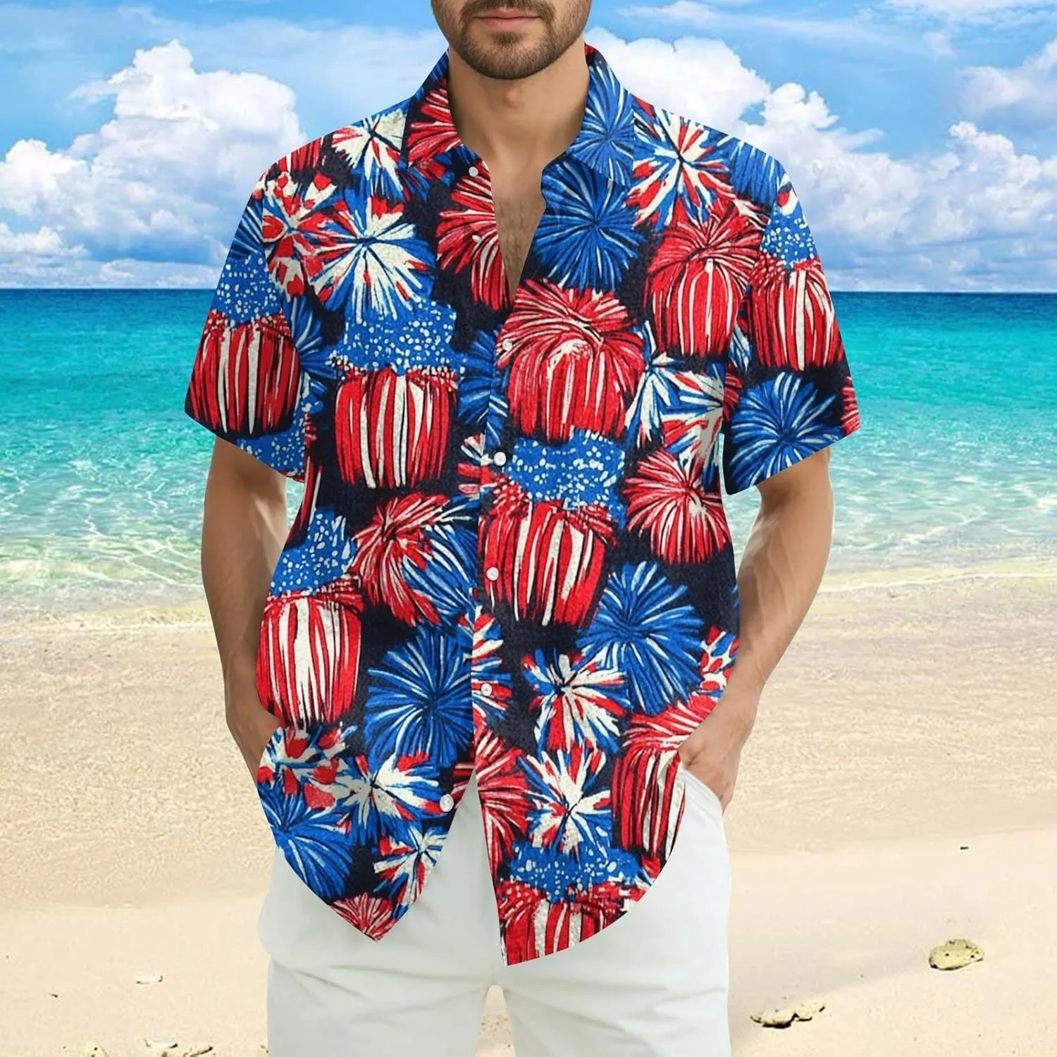 4Th of July Shirts for Men Patriotic Independence Day Short Sleeve Shirts Red White and Blue American Flag Outfits