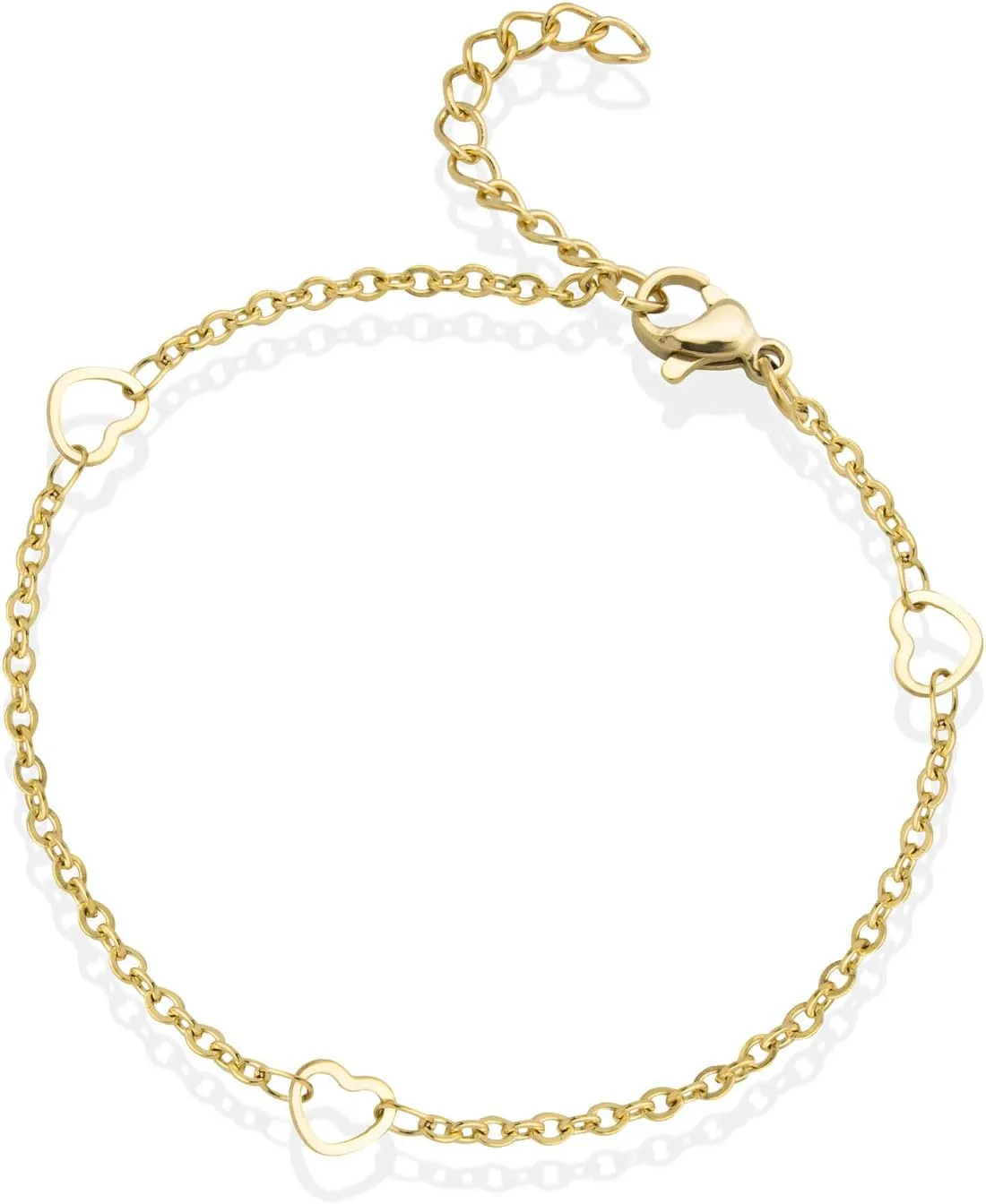 555Jewelry Womens Stainless Steel Multiple Heart Charm Link Chain Love Bracelet