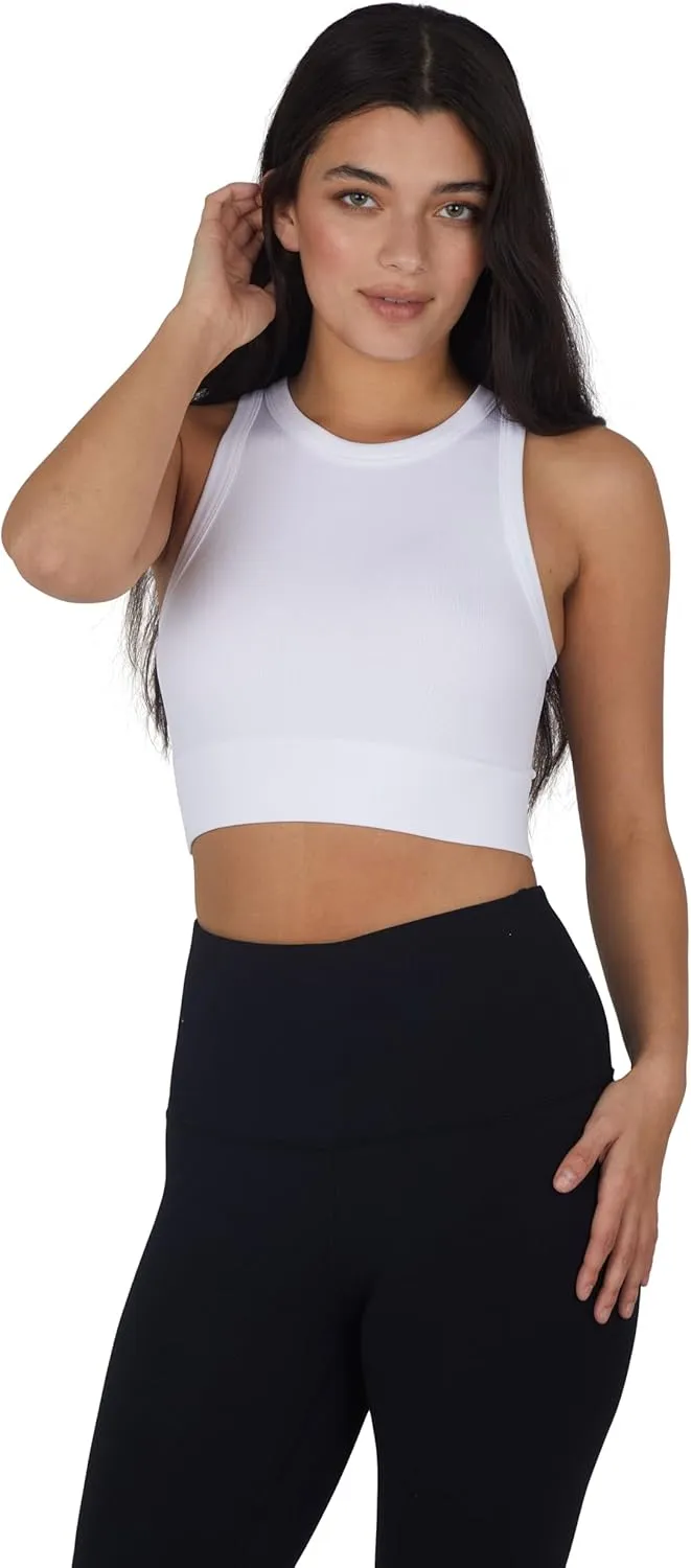 90 Degree by Reflex Womens Seamless Tank Top Ribbed Fitted Racerback Shirt 3 Pack