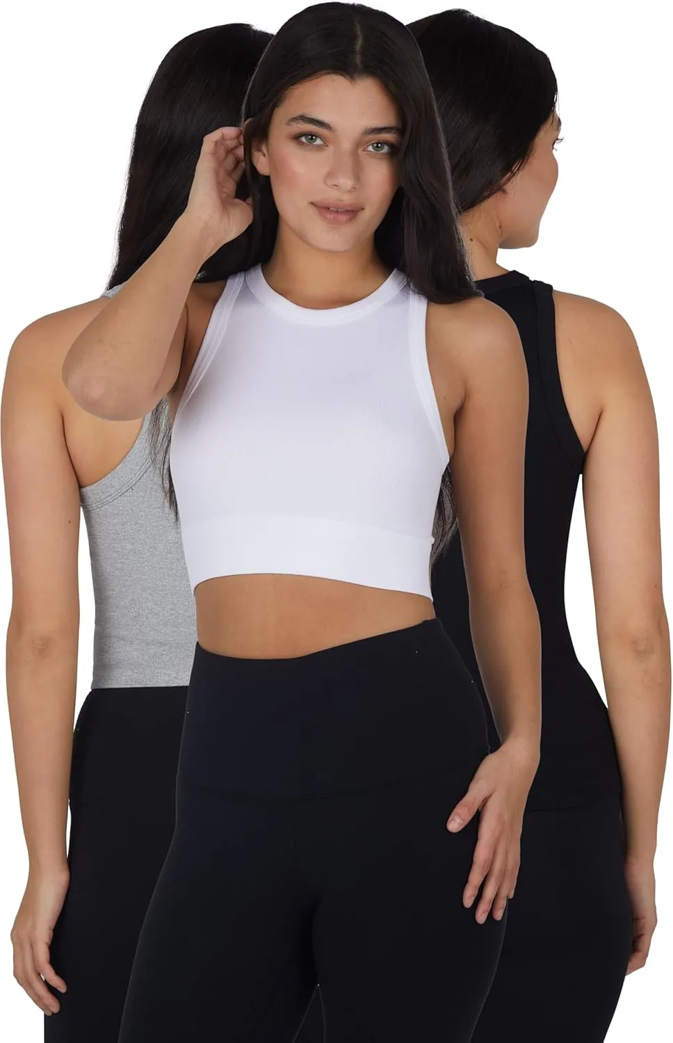 90 Degree by Reflex Womens Seamless Tank Top Ribbed Fitted Racerback Shirt 3 Pack