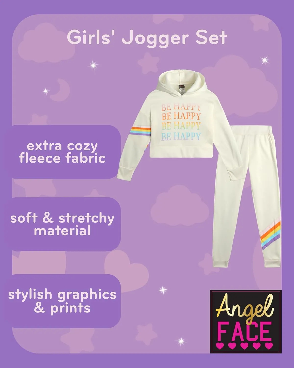 Angel Face Girls Jogger Set - 2 Piece Soft Fleece Pullover Hooded Sweatshirt and Jogger Sweatpants for Girls (Sizes: 7-16)