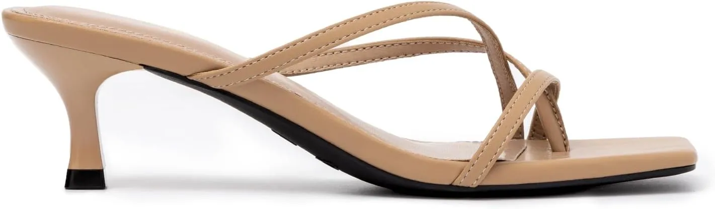 Athlefit Women's Strappy Kitten Heels Flip Flops Square Open Toe Low Heels Fashion Party Dress Thong Heeled Sandals