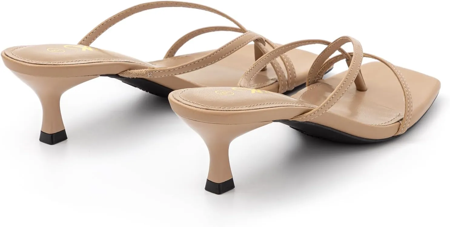 Athlefit Women's Strappy Kitten Heels Flip Flops Square Open Toe Low Heels Fashion Party Dress Thong Heeled Sandals