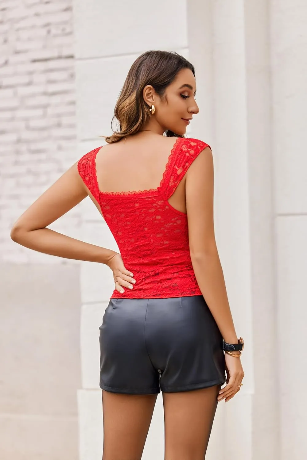 Avidlove Lace Tops for Women V Neck Mesh Crop Top Sleeveless Lace Tank Top Sexy Y2k Shirt Going Out Outfits 2025 Trendy