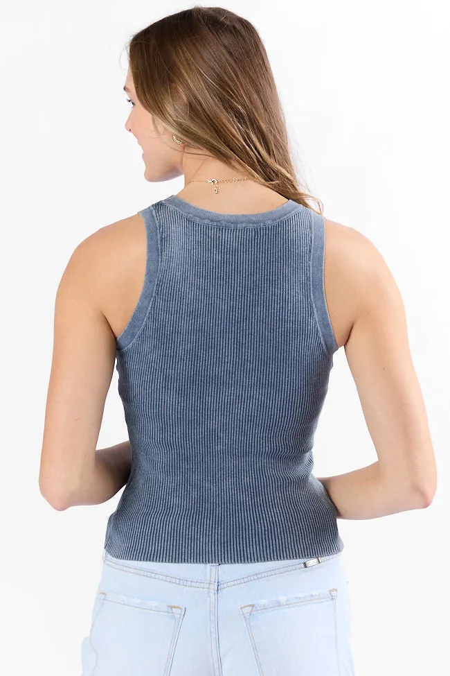 Back To Square One Acid Washed Ribbed High Neck Tank SALE