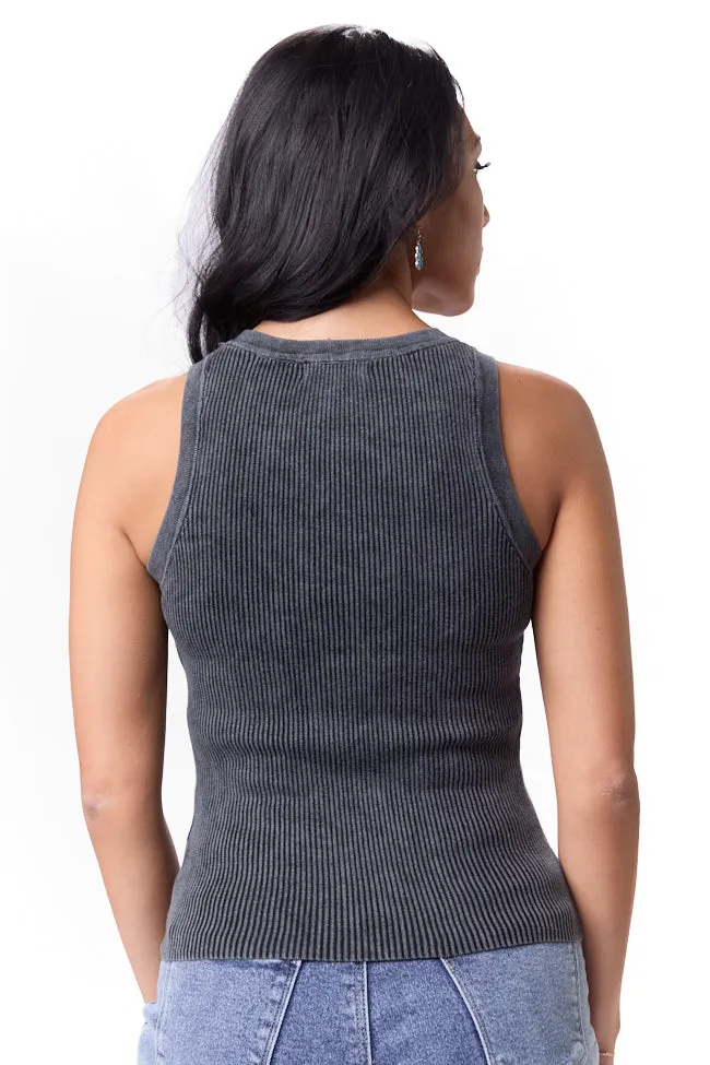 Back To Square One Charcoal Acid Washed Ribbed High Neck Tank