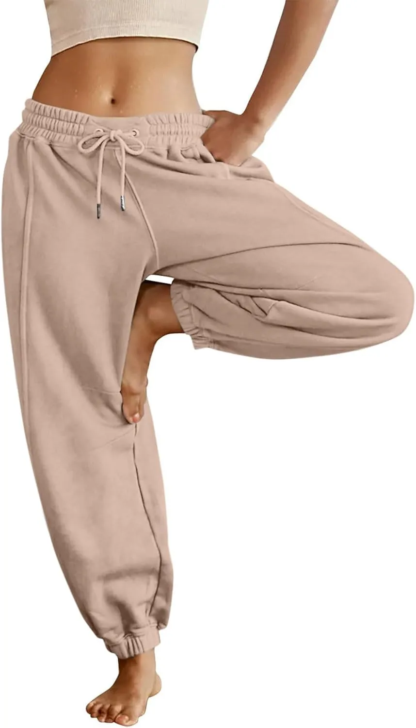 Baggy Sweatpants for Women Slim Fit Fall Jogger Pants High Waist Drawstring Fashion Trousers Petite with Pocket