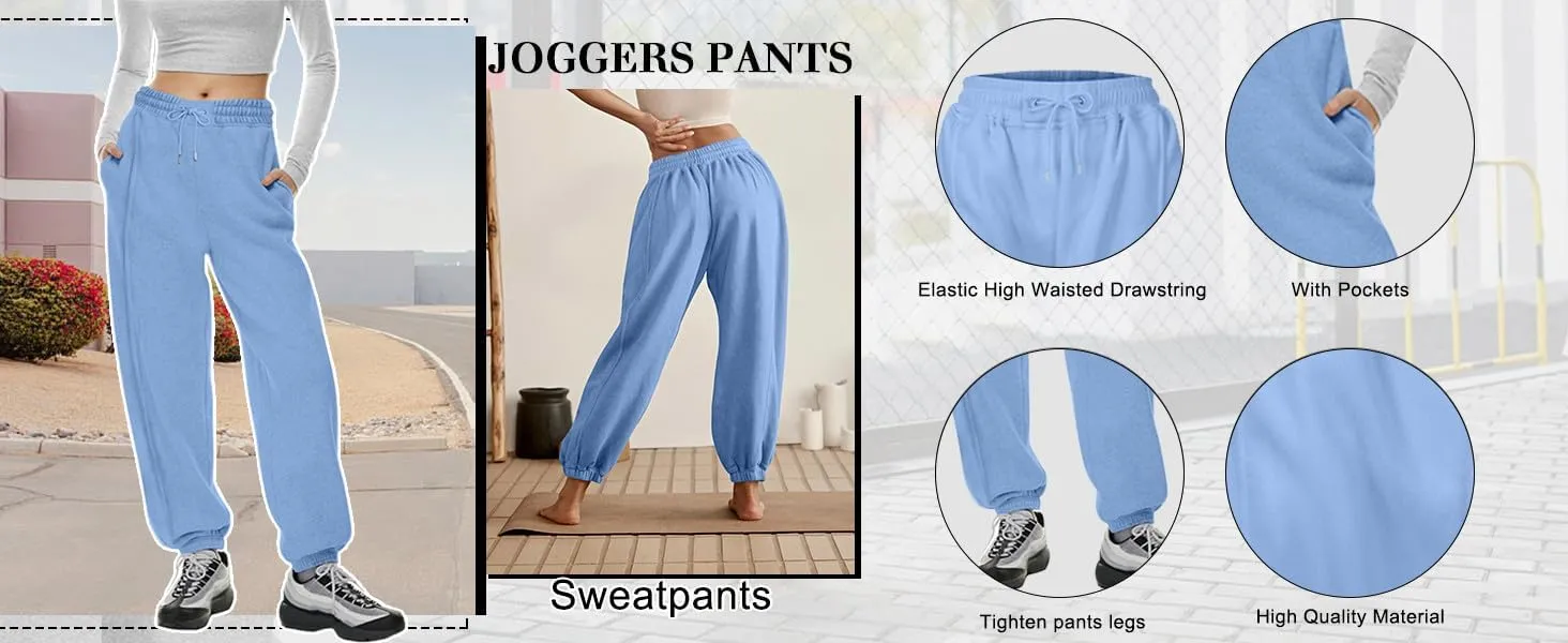 Baggy Sweatpants for Women Slim Fit Fall Jogger Pants High Waist Drawstring Fashion Trousers Petite with Pocket