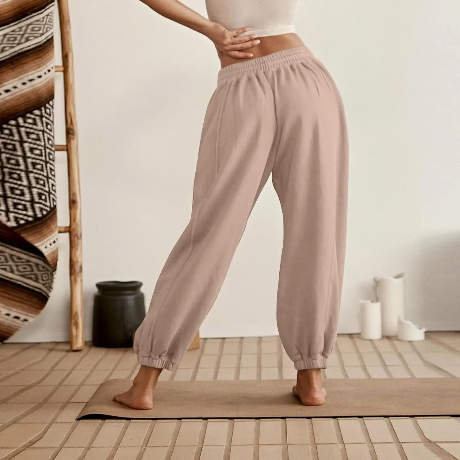 Baggy Sweatpants for Women Slim Fit Fall Jogger Pants High Waist Drawstring Fashion Trousers Petite with Pocket