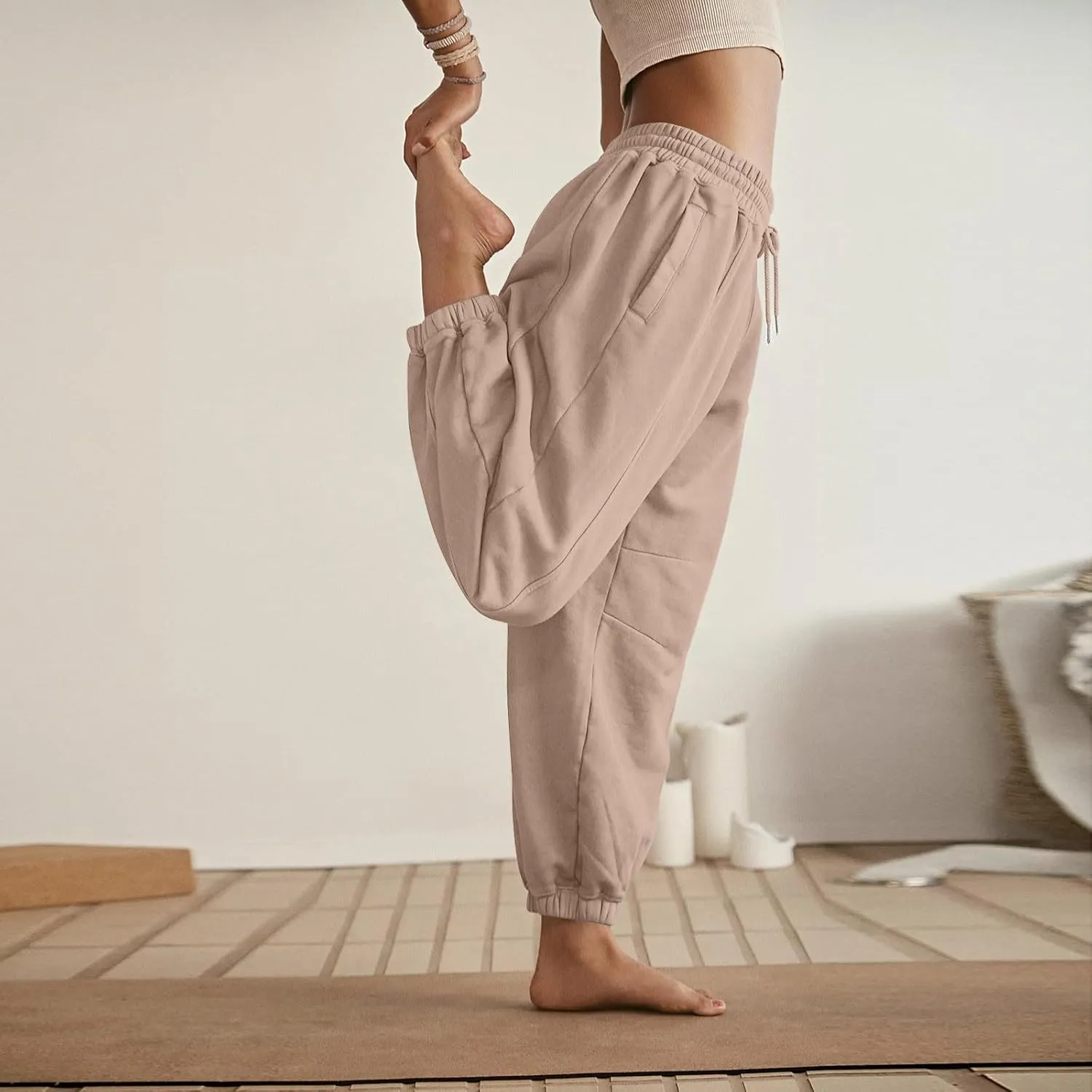 Baggy Sweatpants for Women Slim Fit Fall Jogger Pants High Waist Drawstring Fashion Trousers Petite with Pocket