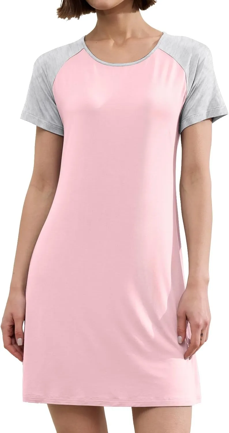 BAMBOO COOL Womens Nightgown Soft Sleepwear Short Sleeve Pajamas Lounge Sleep Dress Comfy Nightshirt for Ladies