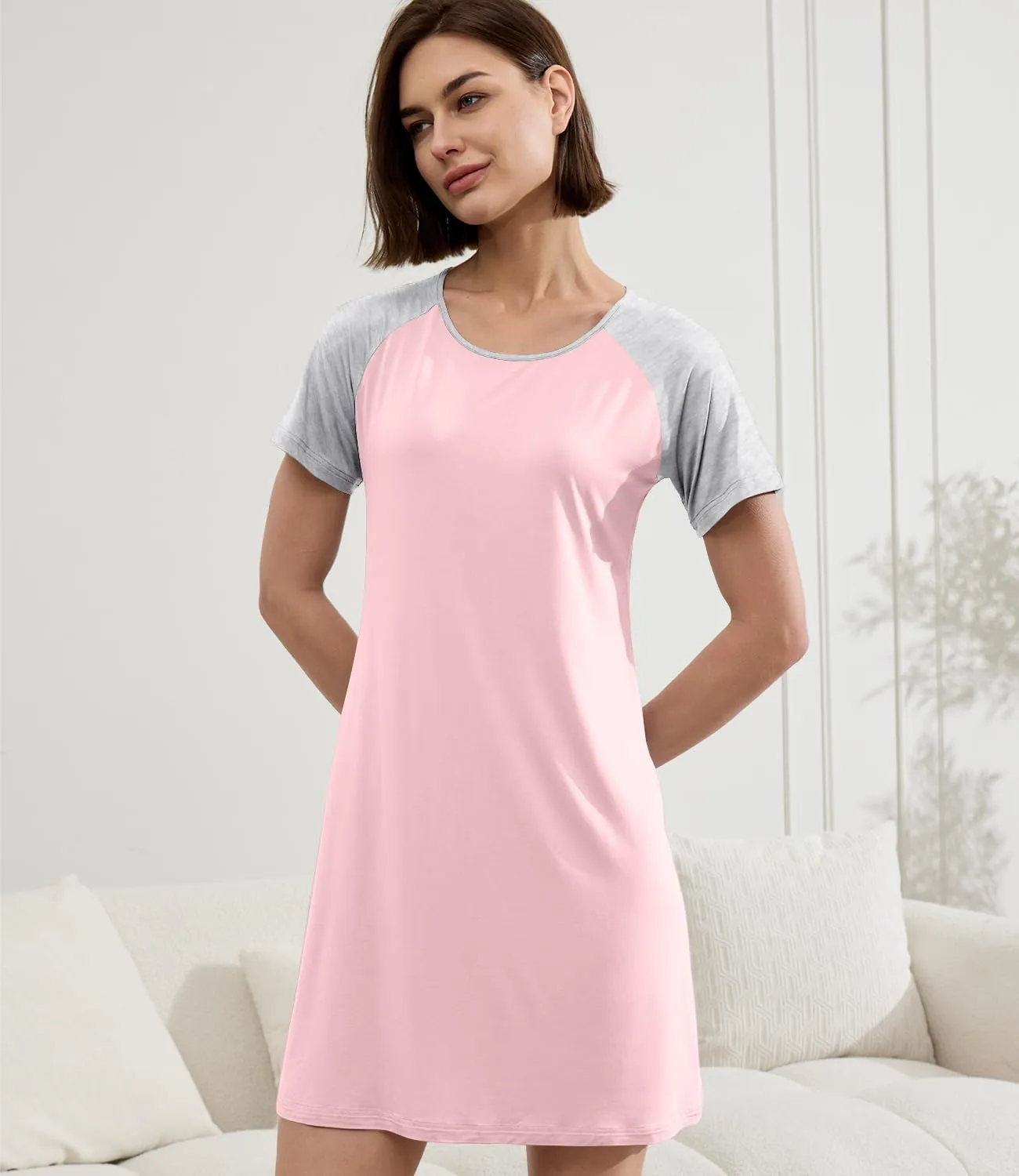 BAMBOO COOL Womens Nightgown Soft Sleepwear Short Sleeve Pajamas Lounge Sleep Dress Comfy Nightshirt for Ladies