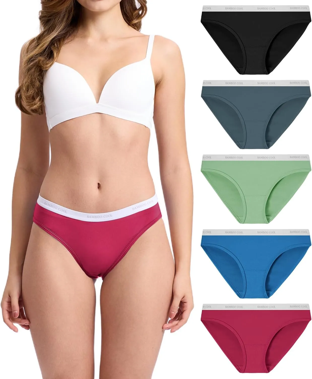 BAMBOO COOL Womens Underwear Soft Bikini High Cut Panties Stretch Moisture Wicking Panties for Women, 5-Pack