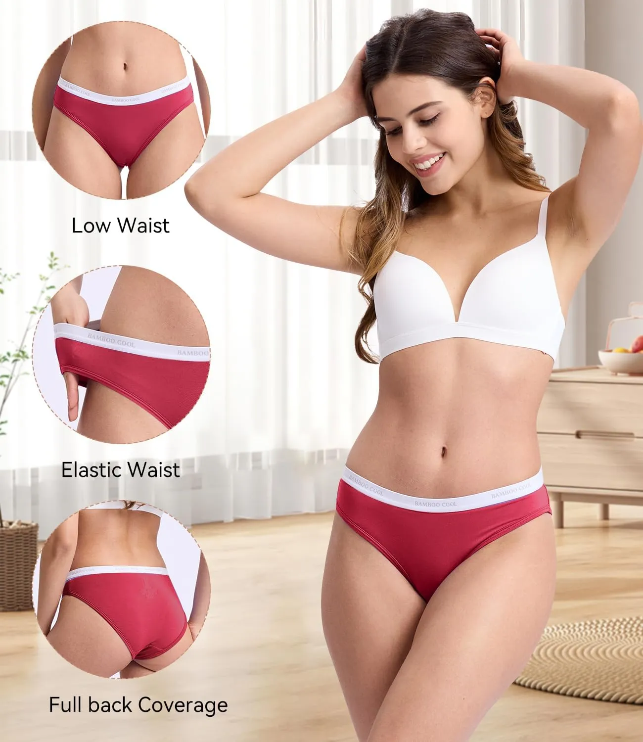 BAMBOO COOL Womens Underwear Soft Bikini High Cut Panties Stretch Moisture Wicking Panties for Women, 5-Pack