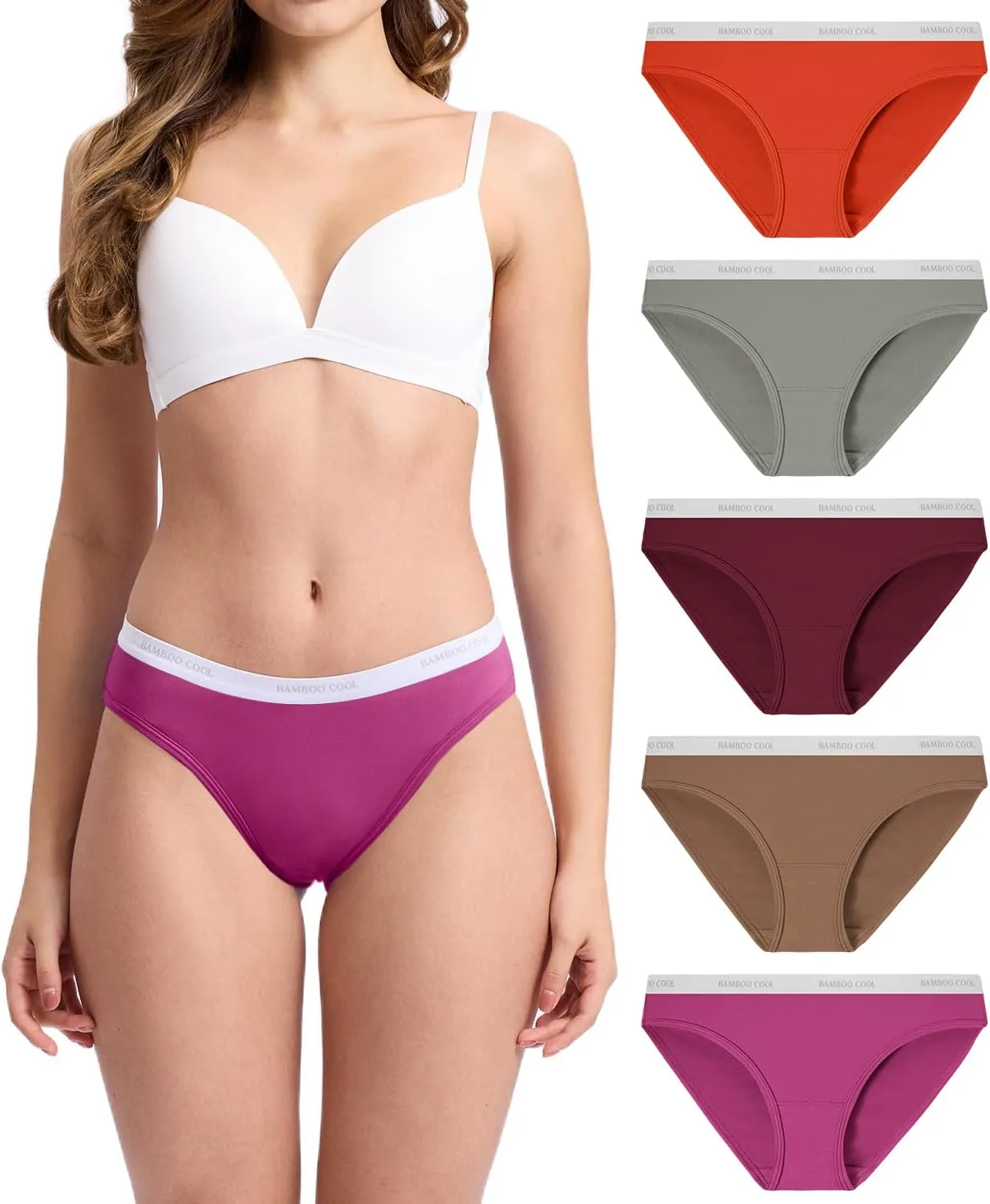 BAMBOO COOL Womens Underwear Soft Bikini High Cut Panties Stretch Moisture Wicking Panties for Women, 5-Pack