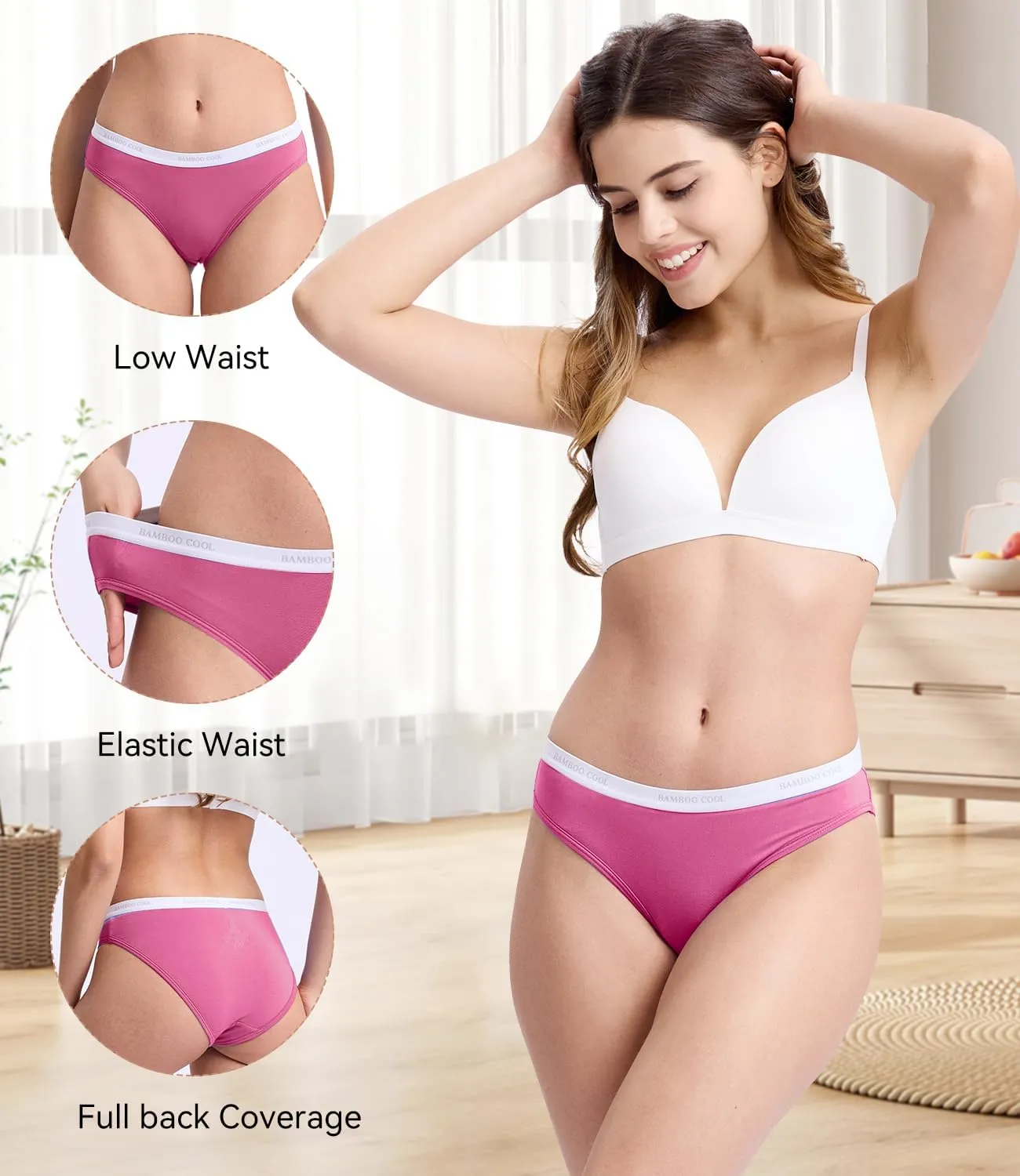 BAMBOO COOL Womens Underwear Soft Bikini High Cut Panties Stretch Moisture Wicking Panties for Women, 5-Pack
