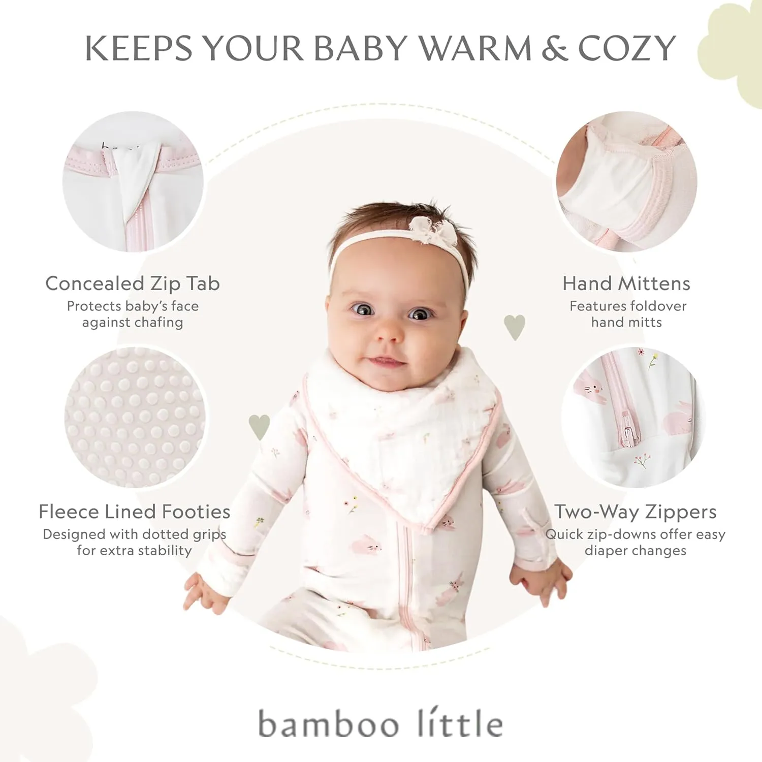 Bamboo Little Soft Baby Footie Pajamas, Baby Clothes, Newborn Sleepers, 95% Viscose and 5% Spandex, 0-24 Months