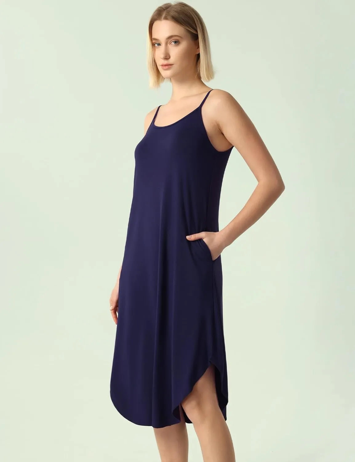 Bamboo Viscose Slip Dress, Sleeveless Nightgown Sleepwear with Pockets, Spaghetti Strap Dresses for Women, Sleep Chemise