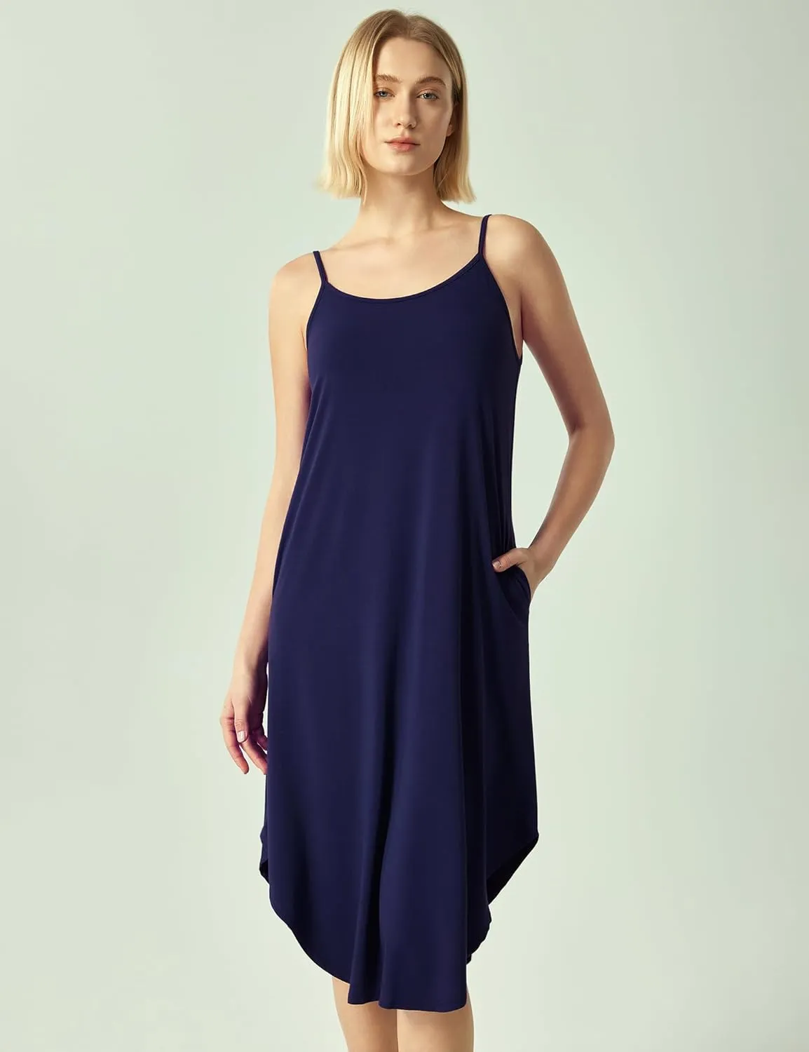 Bamboo Viscose Slip Dress, Sleeveless Nightgown Sleepwear with Pockets, Spaghetti Strap Dresses for Women, Sleep Chemise