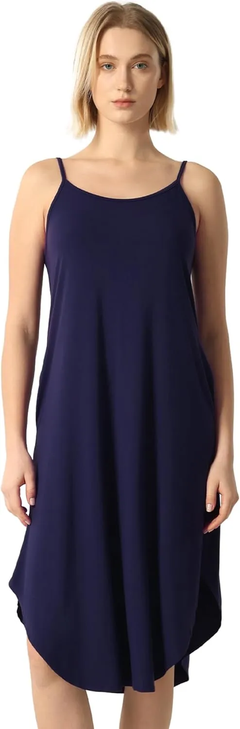Bamboo Viscose Slip Dress, Sleeveless Nightgown Sleepwear with Pockets, Spaghetti Strap Dresses for Women, Sleep Chemise