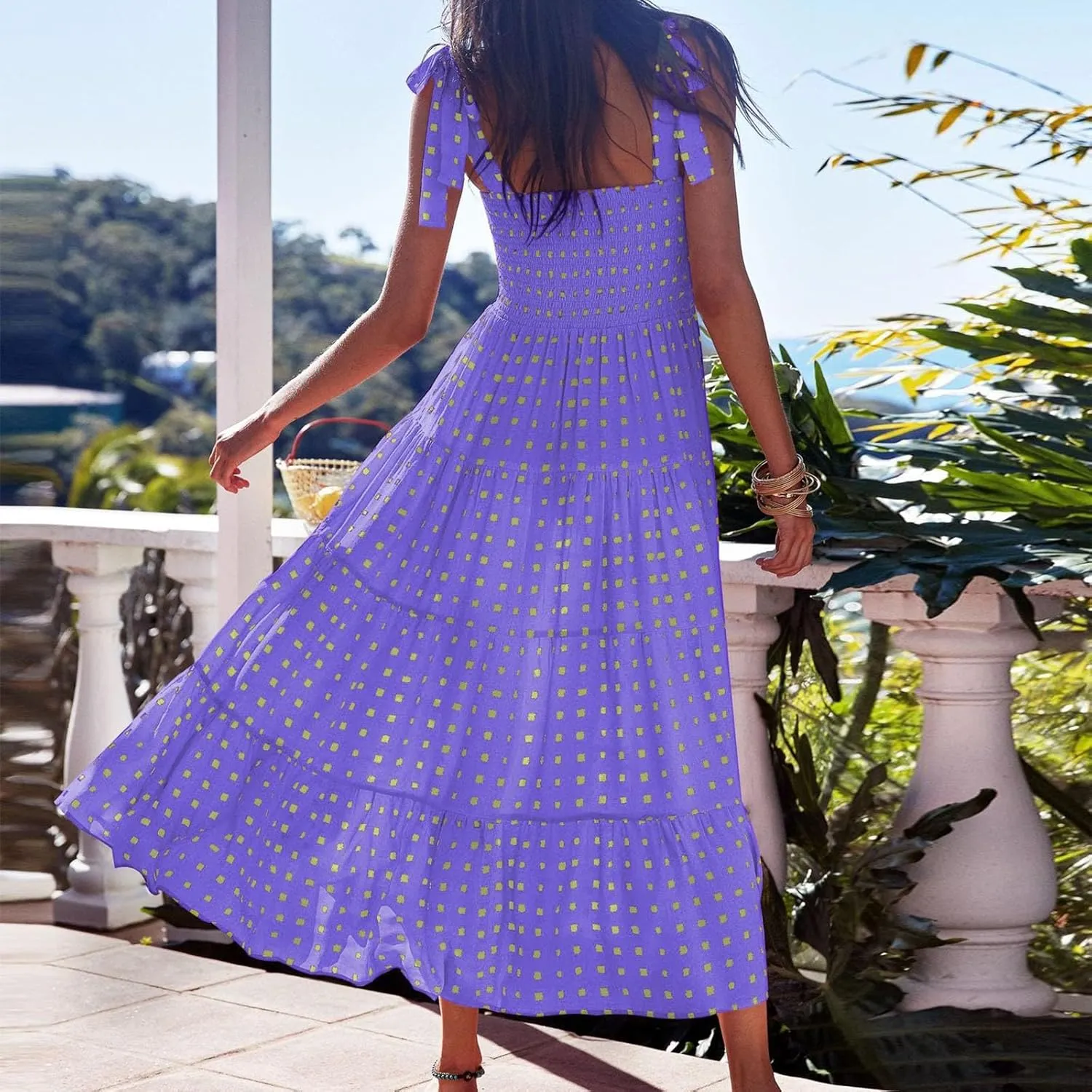 Beach Long Ruffle Maxi Line Dress Boho Floral Summers Women's A Neck Women's Dress Maternity Dresses Casual