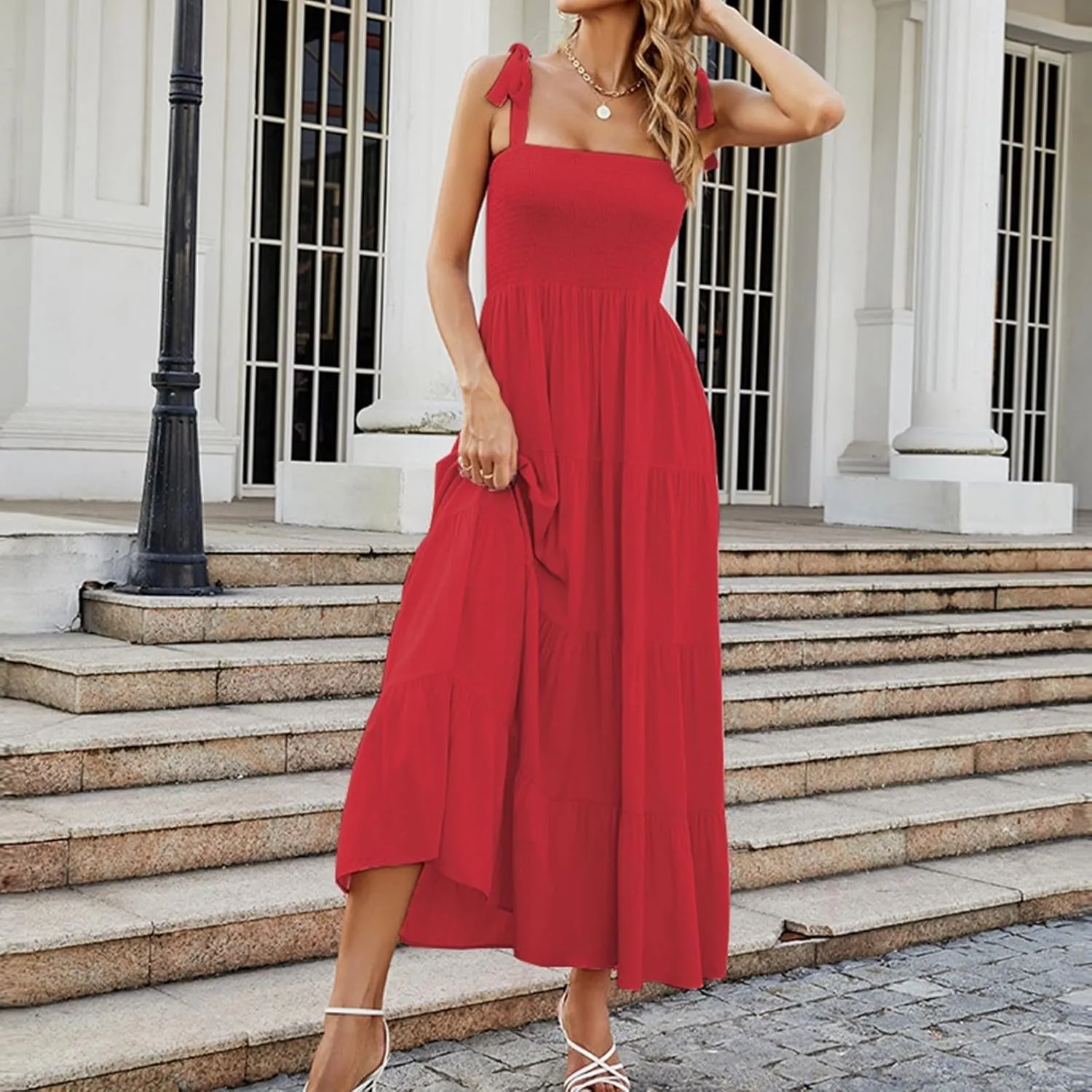 Beach Long Ruffle Maxi Line Dress Boho Floral Summers Women's A Neck Women's Dress Maternity Dresses Casual