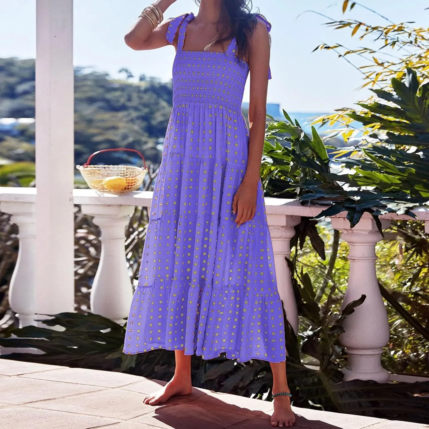 Beach Long Ruffle Maxi Line Dress Boho Floral Summers Women's A Neck Women's Dress Maternity Dresses Casual