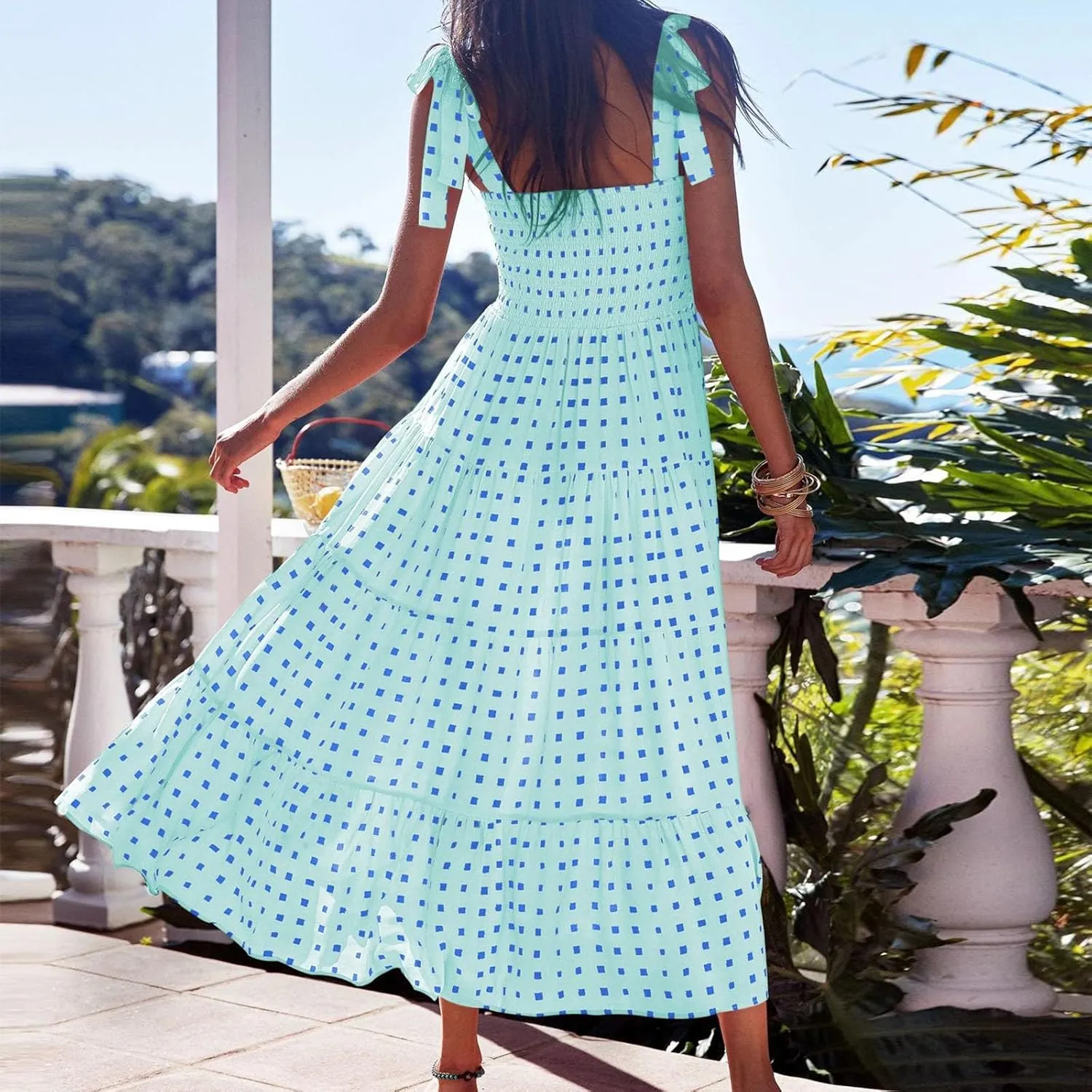 Beach Long Ruffle Maxi Line Dress Boho Floral Summers Women's A Neck Women's Dress Maternity Dresses Casual