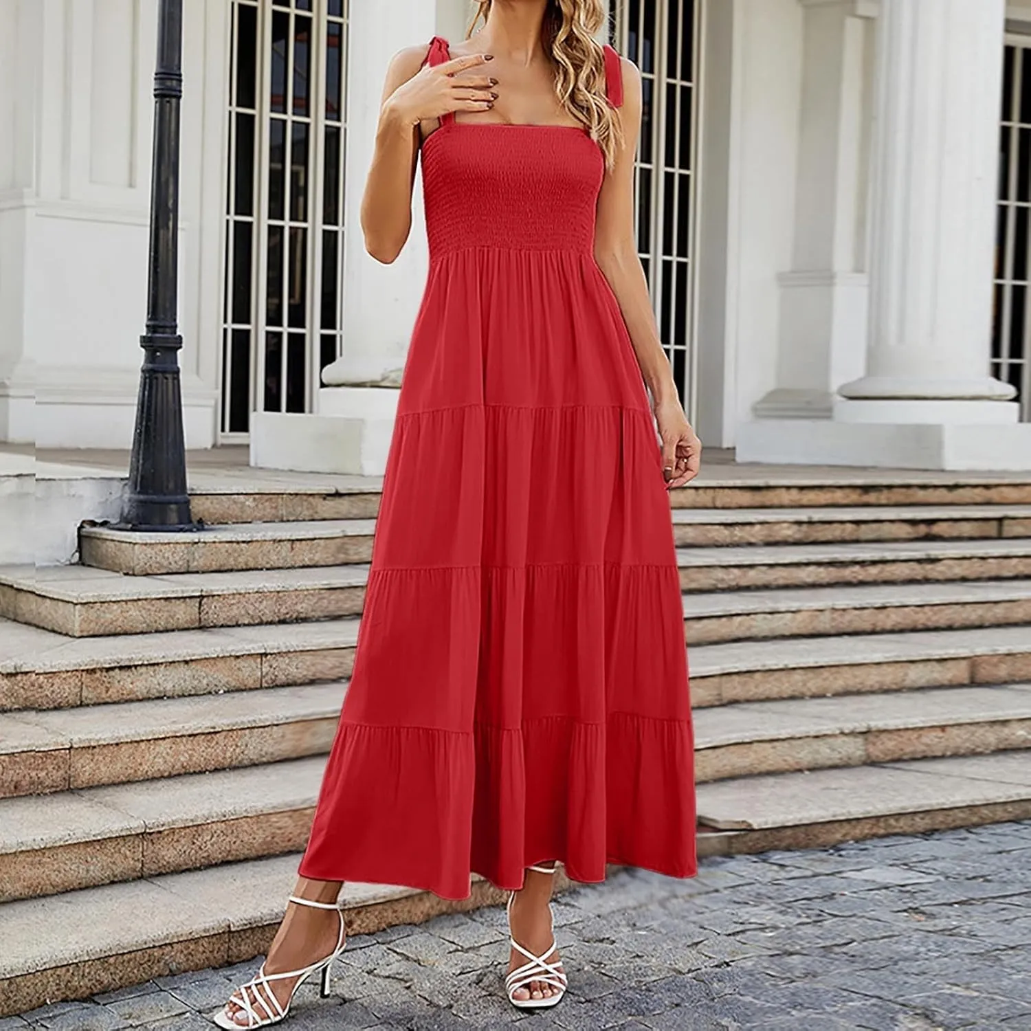 Beach Long Ruffle Maxi Line Dress Boho Floral Summers Women's A Neck Women's Dress Maternity Dresses Casual