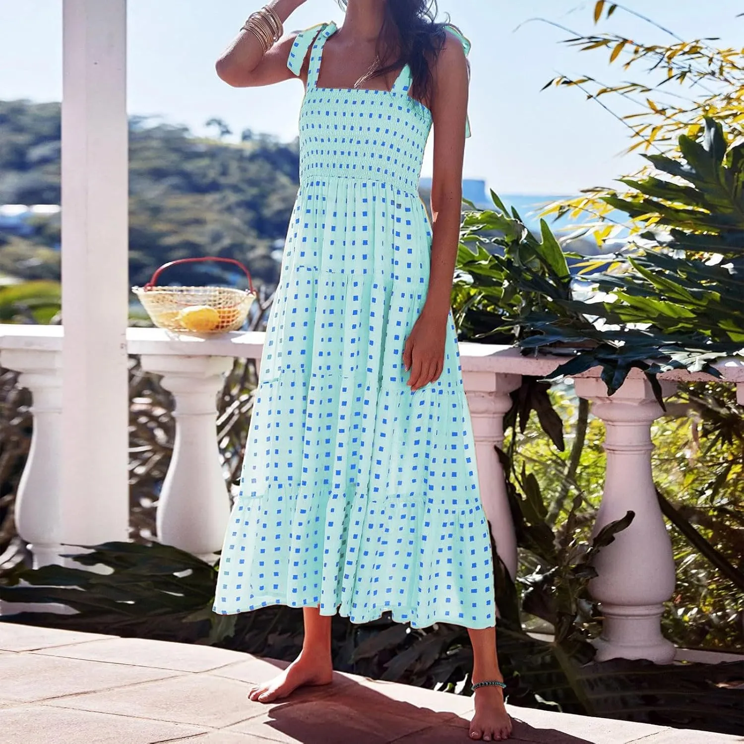 Beach Long Ruffle Maxi Line Dress Boho Floral Summers Women's A Neck Women's Dress Maternity Dresses Casual