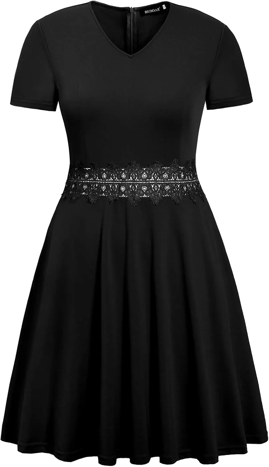 BEDOAR Women's Elegant Lace Embroidery Plus Size Flared A-Line Swing Casual Party Cocktail Dresses with Pockets