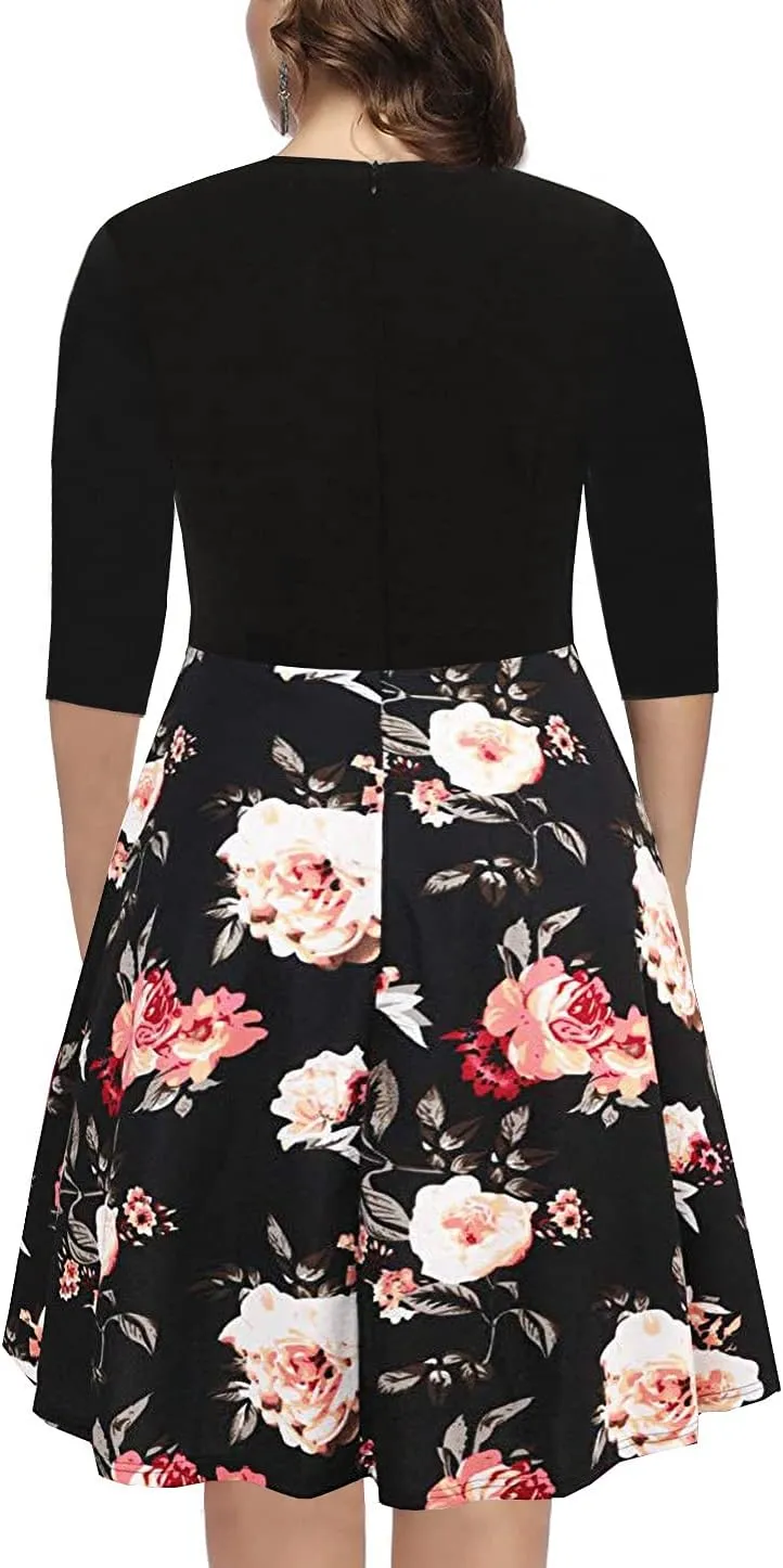 BEDOAR Women's Elegant Lace Embroidery Plus Size Flared A-Line Swing Casual Party Cocktail Dresses with Pockets