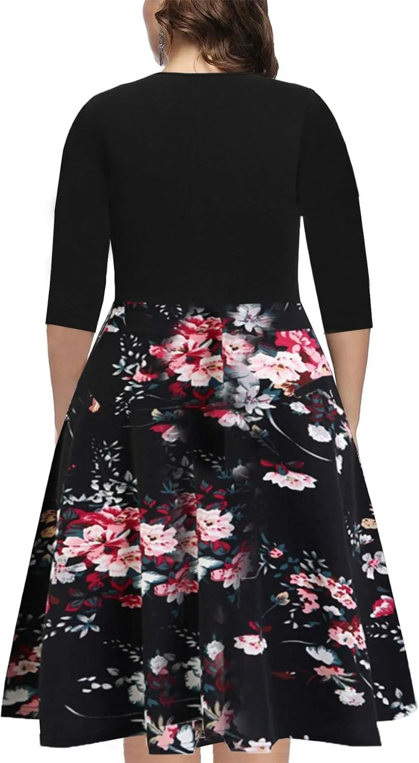 BEDOAR Women's Elegant Lace Embroidery Plus Size Flared A-Line Swing Casual Party Cocktail Dresses with Pockets