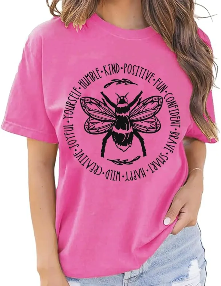 Bee Kind Shirt Womens Graphic Tshirts Funny Inspirational Teacher Shirt Novelty Casual Short Sleeve Tee Top