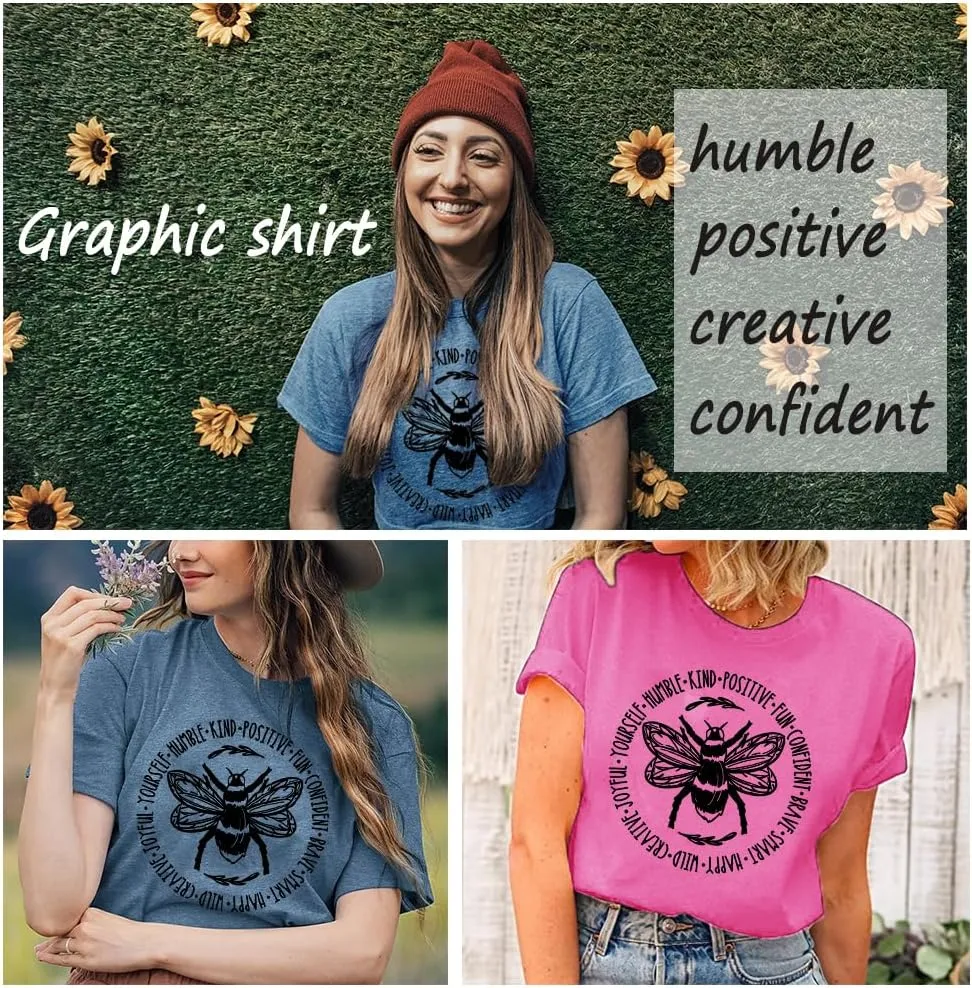 Bee Kind Shirt Womens Graphic Tshirts Funny Inspirational Teacher Shirt Novelty Casual Short Sleeve Tee Top