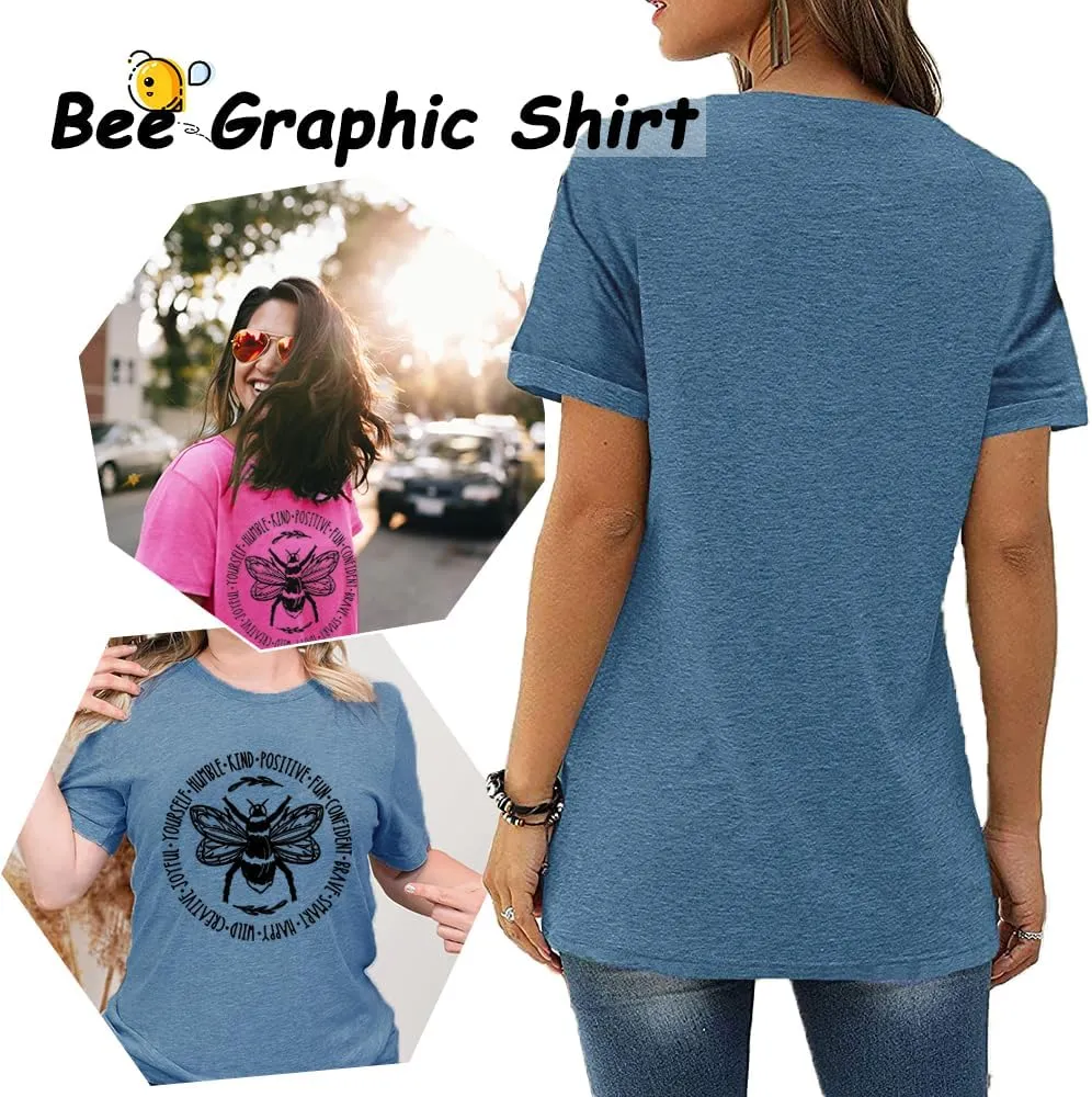 Bee Kind Shirt Womens Graphic Tshirts Funny Inspirational Teacher Shirt Novelty Casual Short Sleeve Tee Top