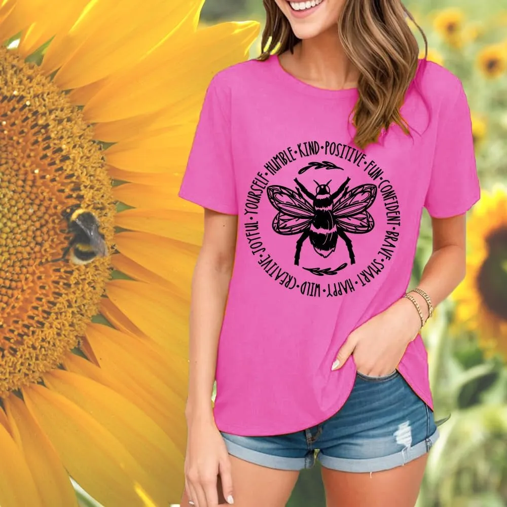 Bee Kind Shirt Womens Graphic Tshirts Funny Inspirational Teacher Shirt Novelty Casual Short Sleeve Tee Top