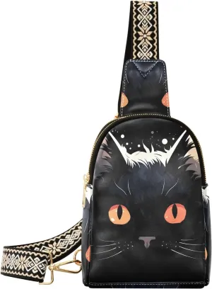 Black Cat Sling Bag for Women Fanny Packs for Women Small Leather Fanny Pack Crossbody Bags Fashion Waist Packs Chest Bag for Travel 21340891